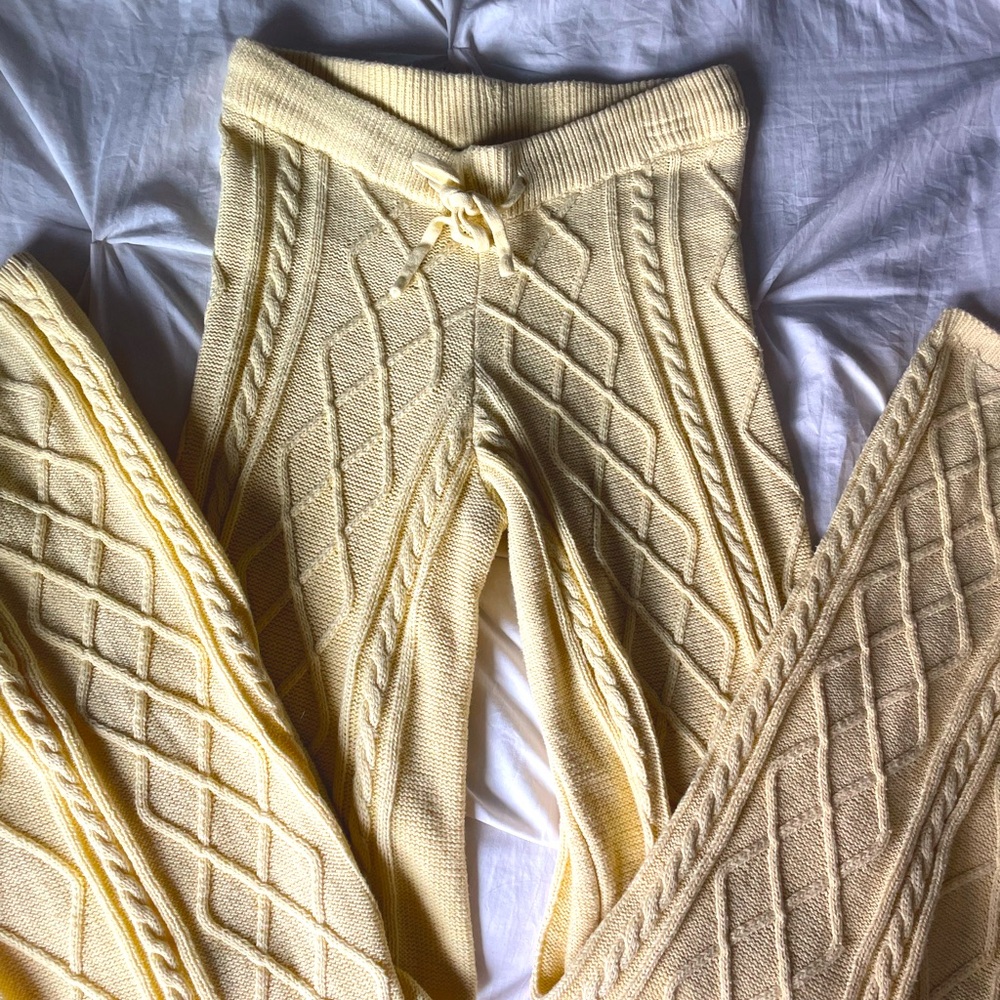 Edikted Casey Cable Knit Pants in Pastel Yellow
